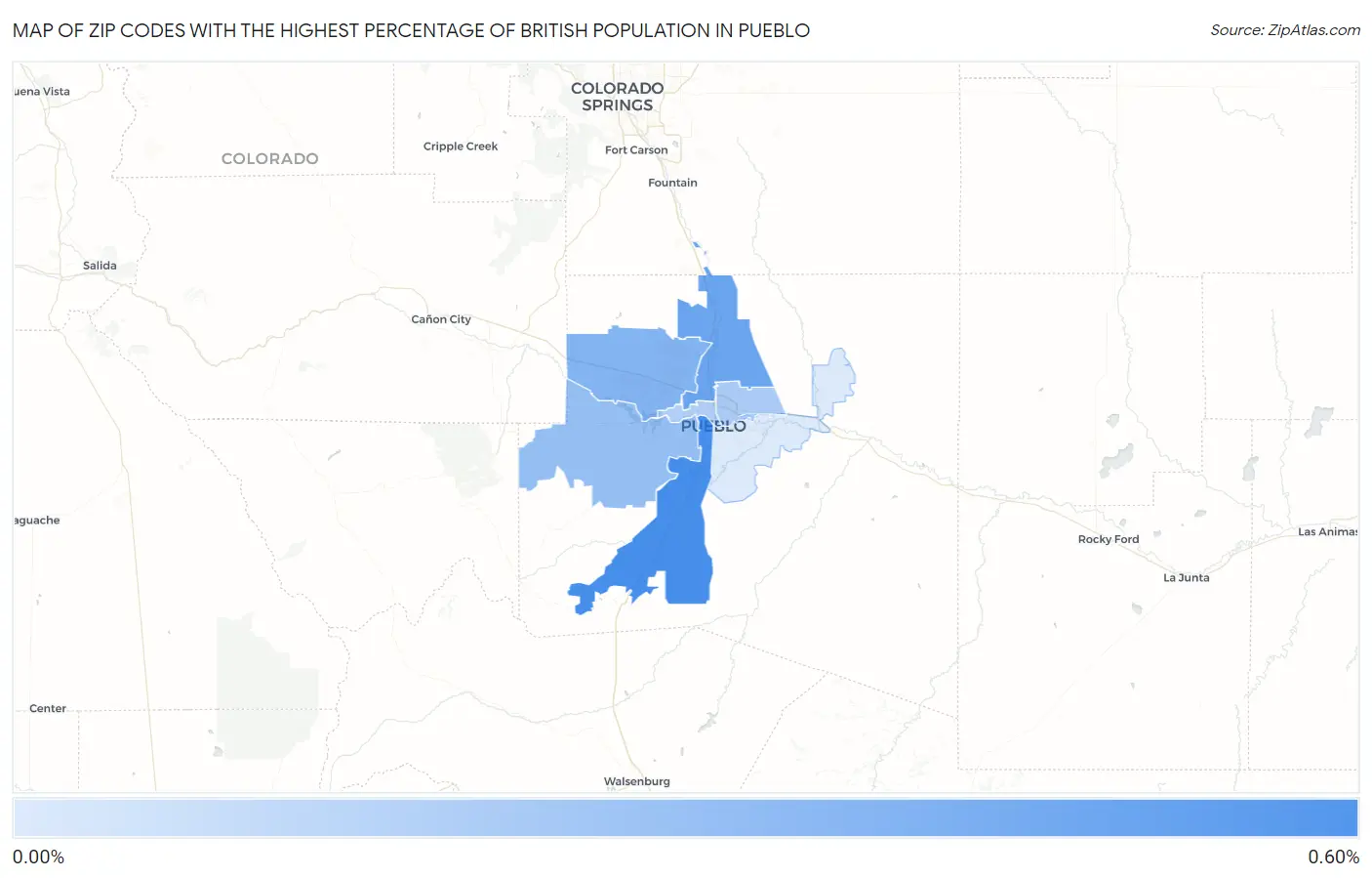 Zip Codes with the Highest Percentage of British Population in Pueblo Map