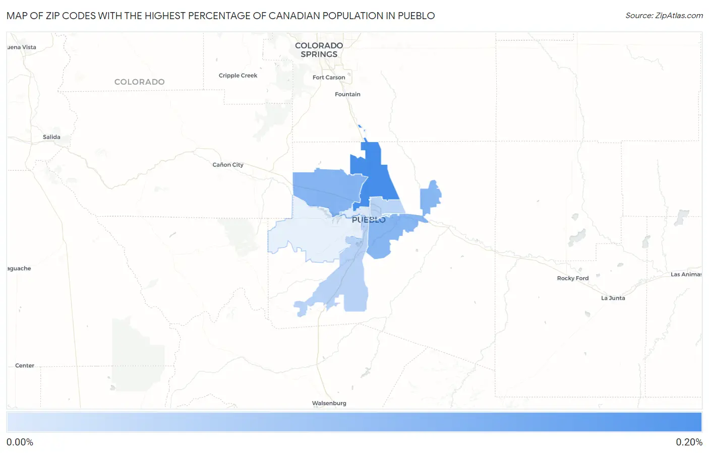 Zip Codes with the Highest Percentage of Canadian Population in Pueblo Map