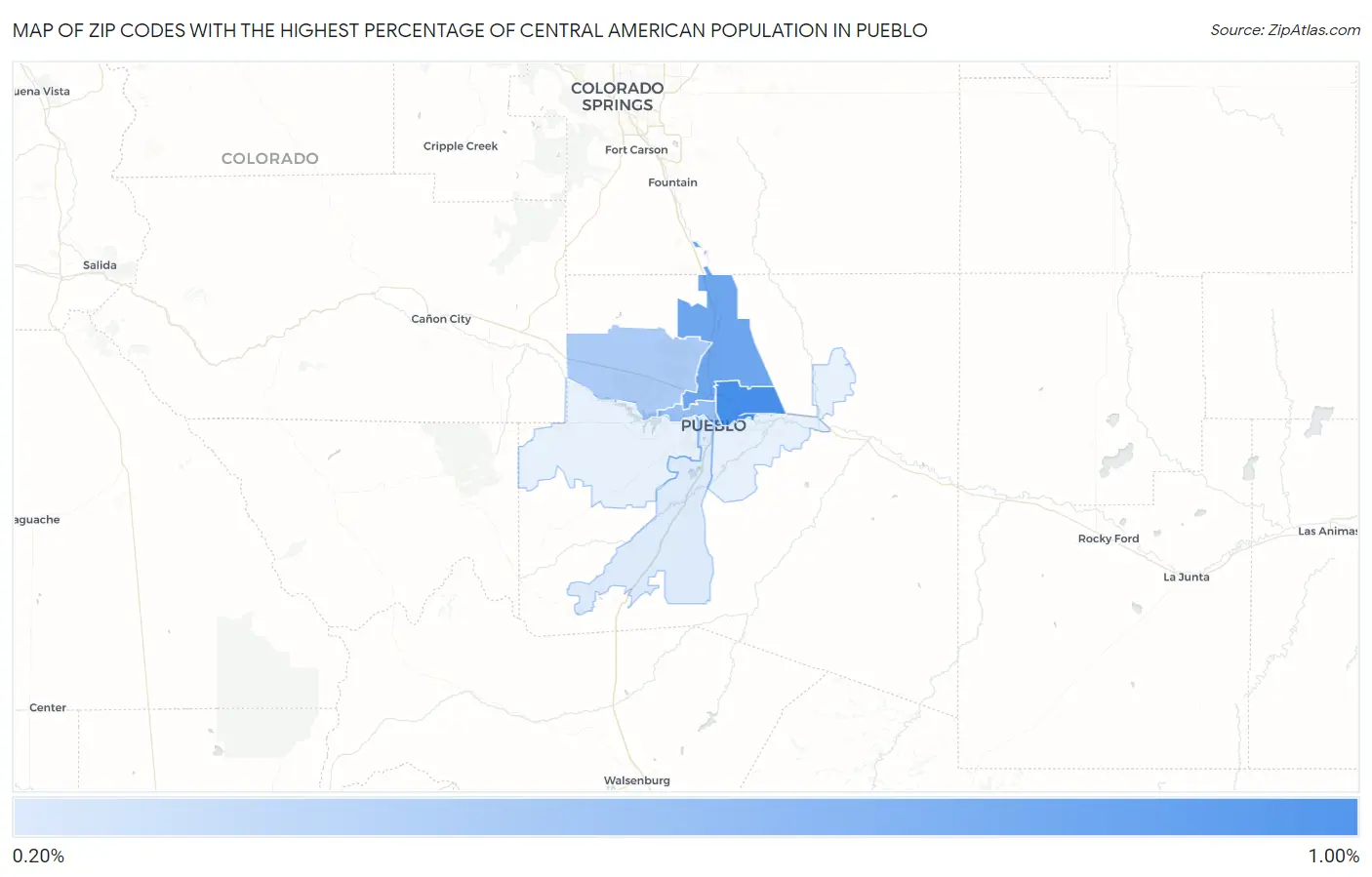 Zip Codes with the Highest Percentage of Central American Population in Pueblo Map