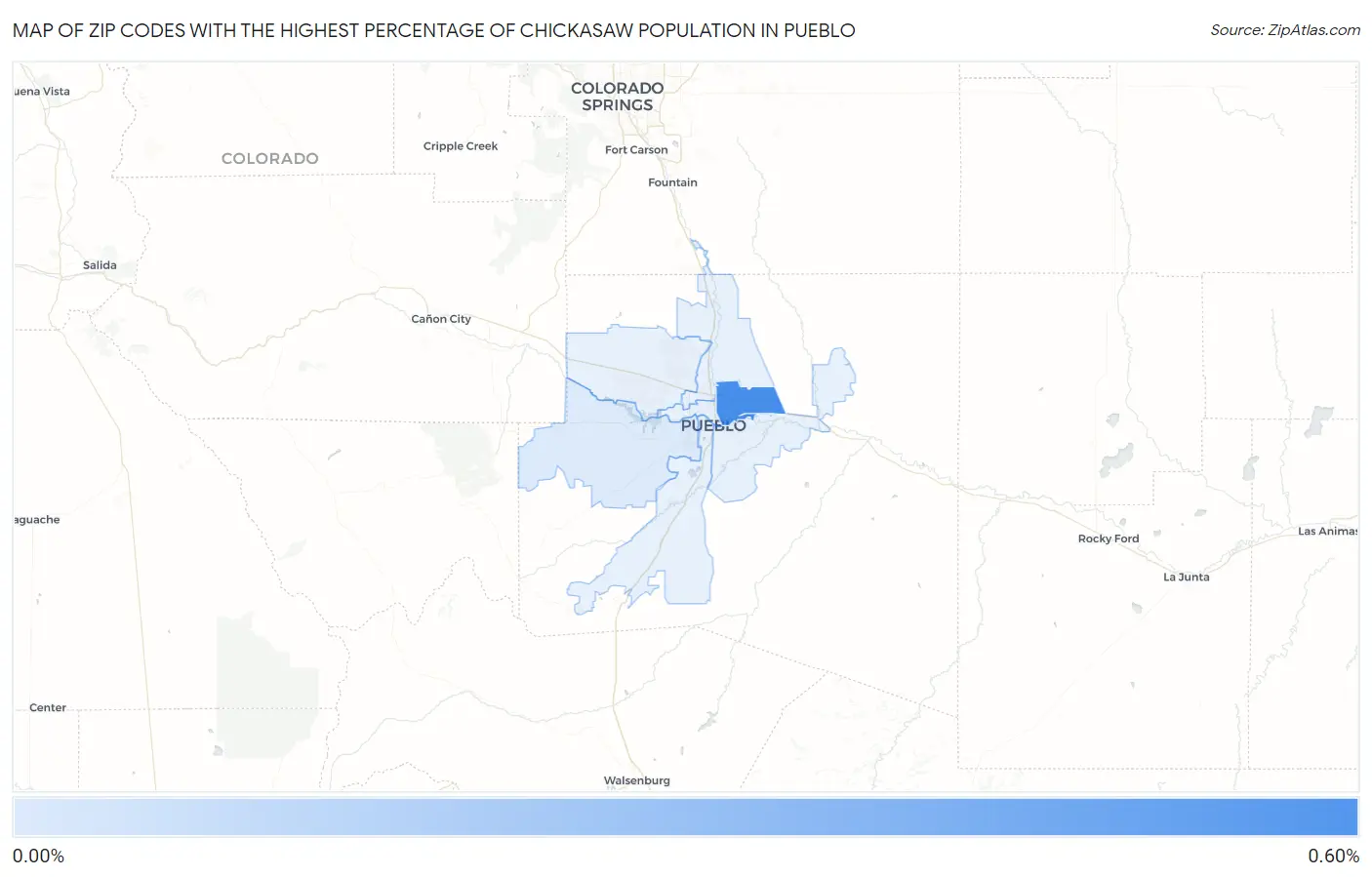 Zip Codes with the Highest Percentage of Chickasaw Population in Pueblo Map