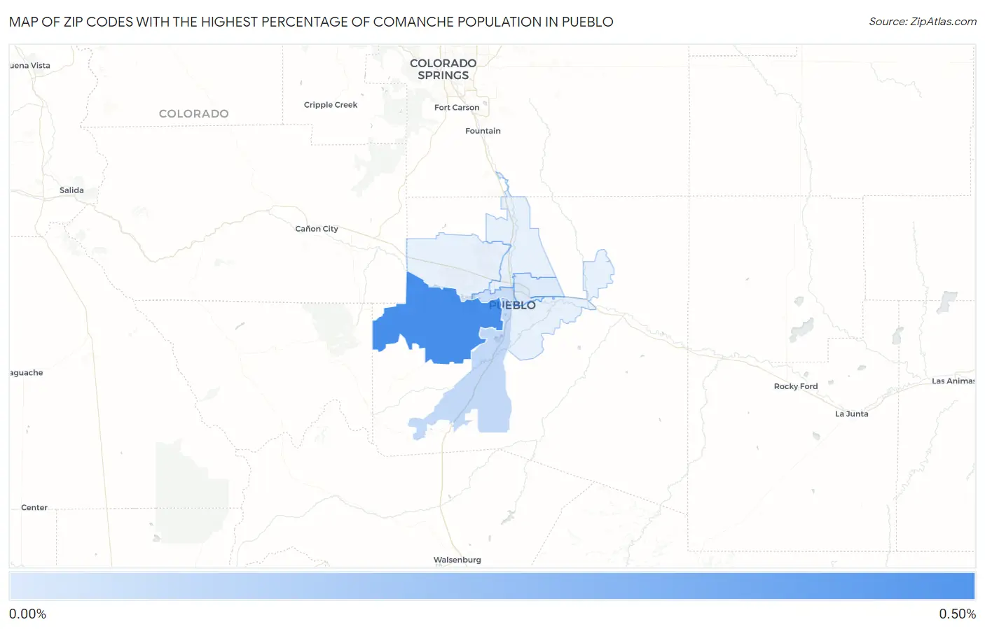 Zip Codes with the Highest Percentage of Comanche Population in Pueblo Map