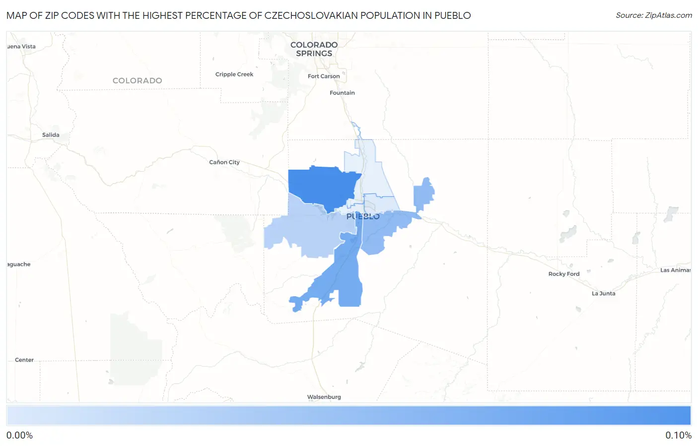 Zip Codes with the Highest Percentage of Czechoslovakian Population in Pueblo Map