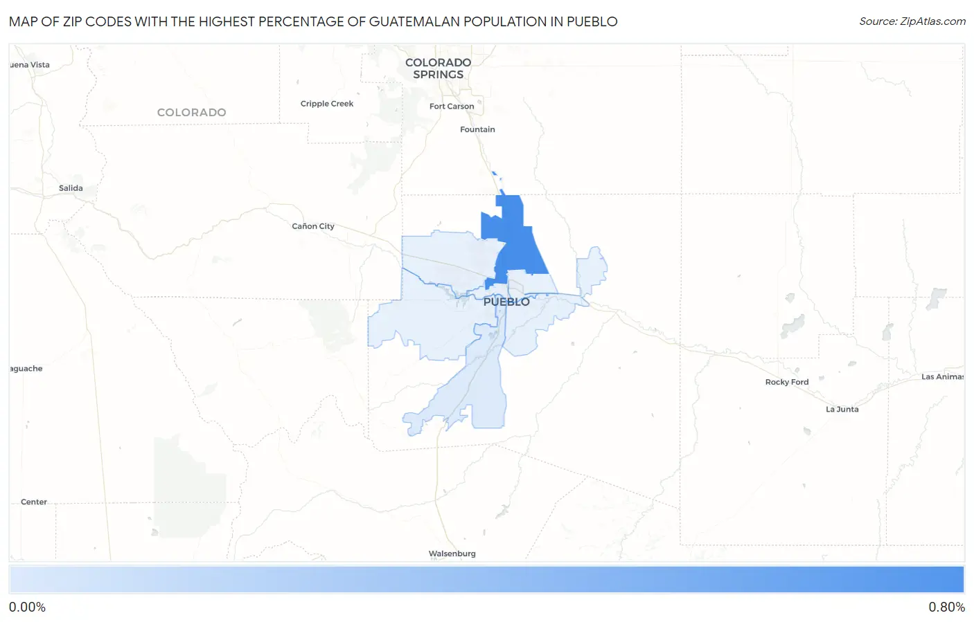 Zip Codes with the Highest Percentage of Guatemalan Population in Pueblo Map