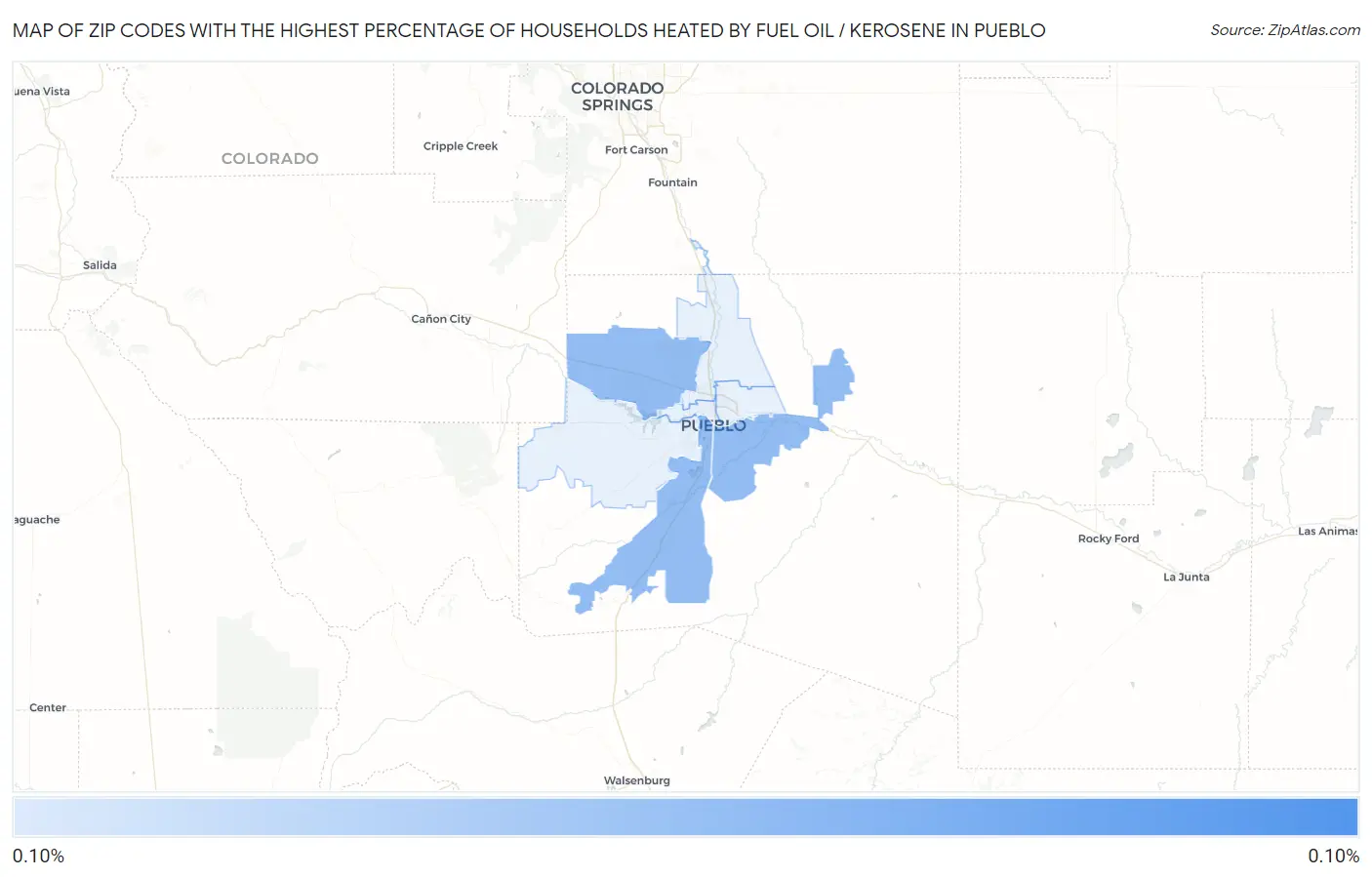 Zip Codes with the Highest Percentage of Households Heated by Fuel Oil / Kerosene in Pueblo Map