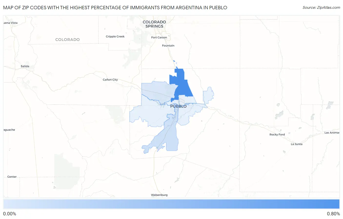Zip Codes with the Highest Percentage of Immigrants from Argentina in Pueblo Map