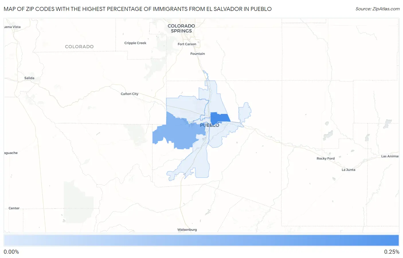 Zip Codes with the Highest Percentage of Immigrants from El Salvador in Pueblo Map