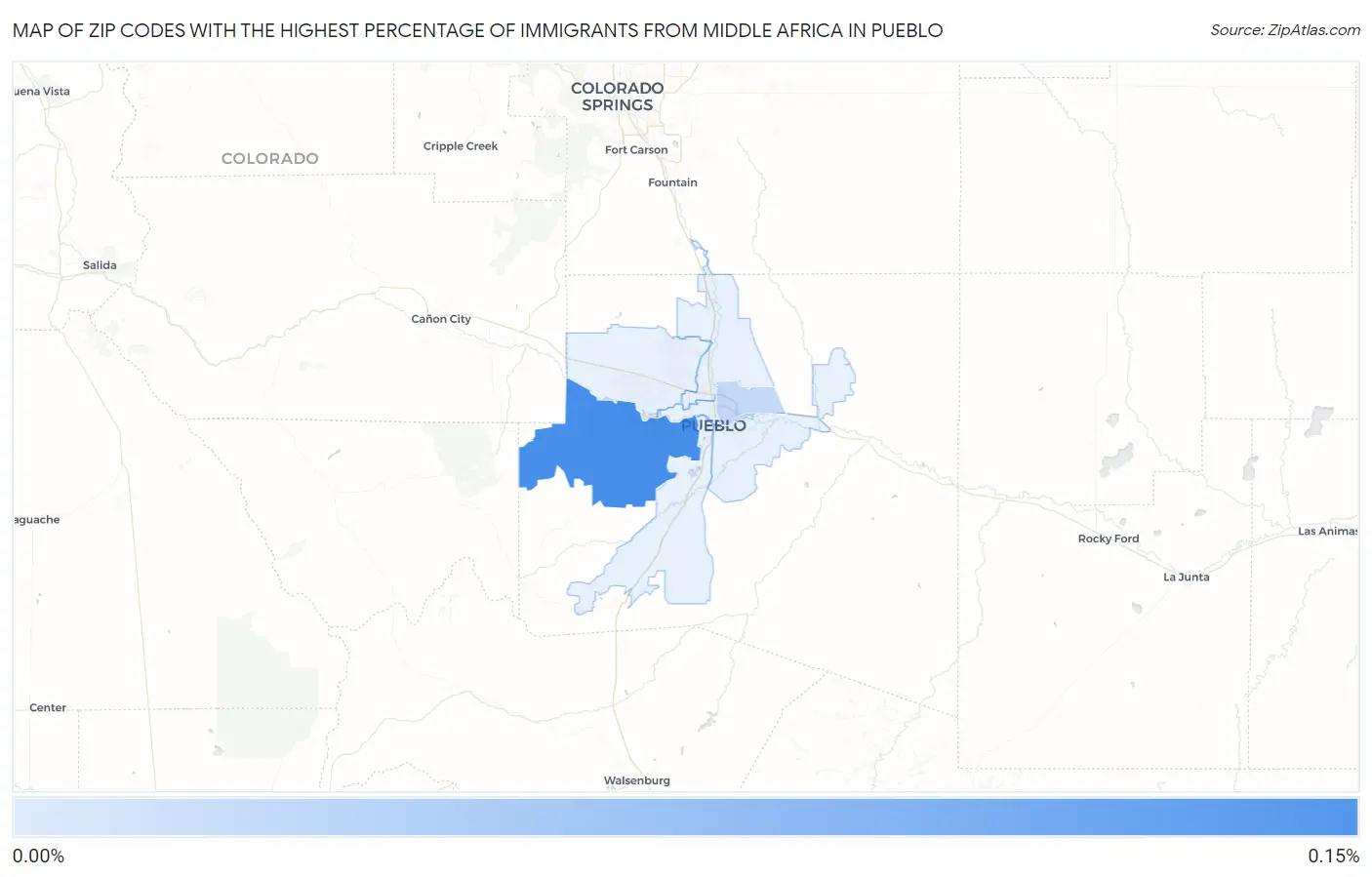 Zip Codes with the Highest Percentage of Immigrants from Middle Africa in Pueblo Map