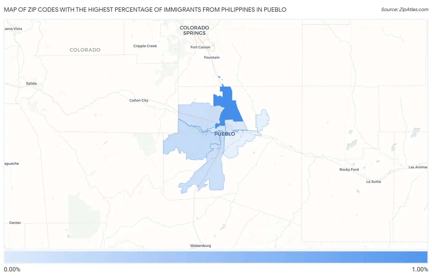 Zip Codes with the Highest Percentage of Immigrants from Philippines in Pueblo Map