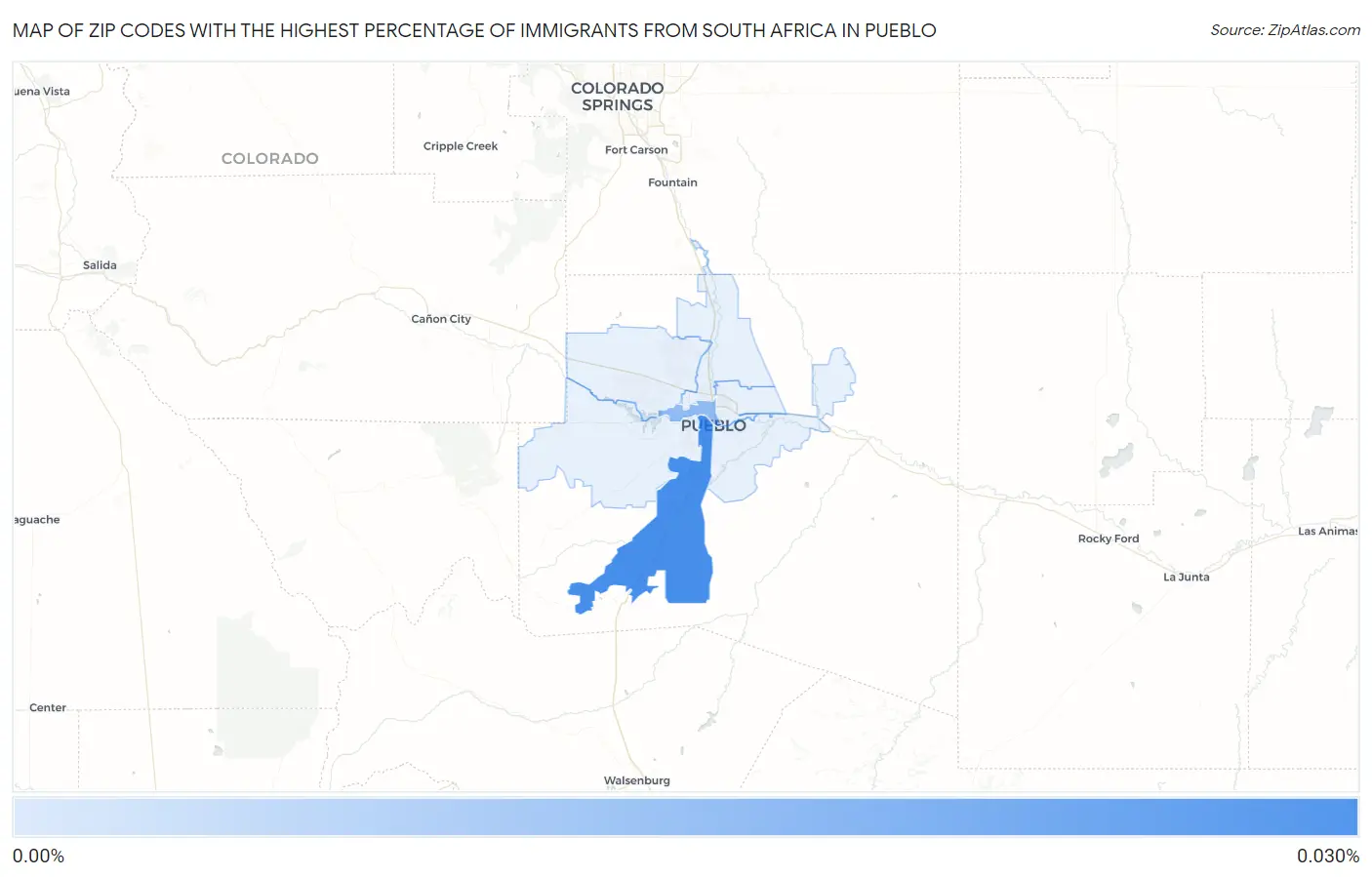 Zip Codes with the Highest Percentage of Immigrants from South Africa in Pueblo Map