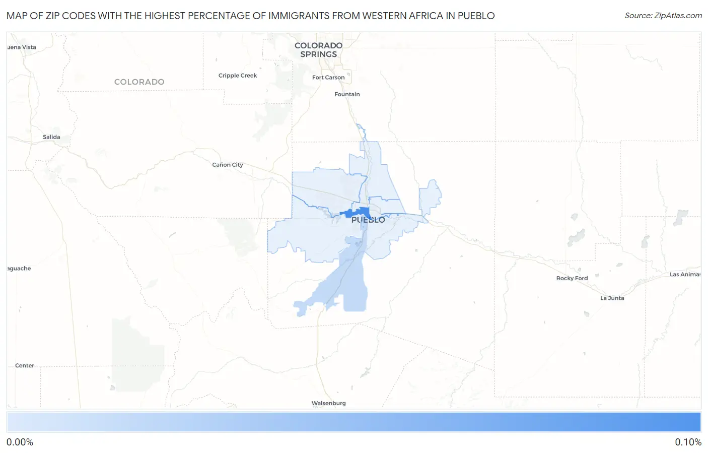 Zip Codes with the Highest Percentage of Immigrants from Western Africa in Pueblo Map