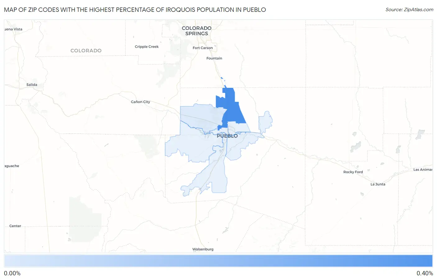 Zip Codes with the Highest Percentage of Iroquois Population in Pueblo Map