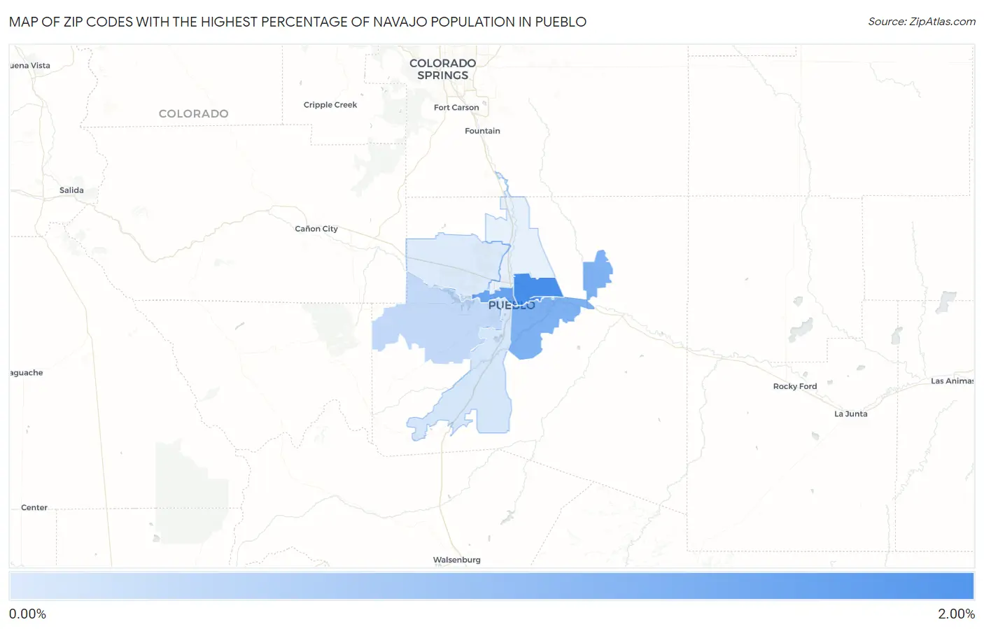 Zip Codes with the Highest Percentage of Navajo Population in Pueblo Map
