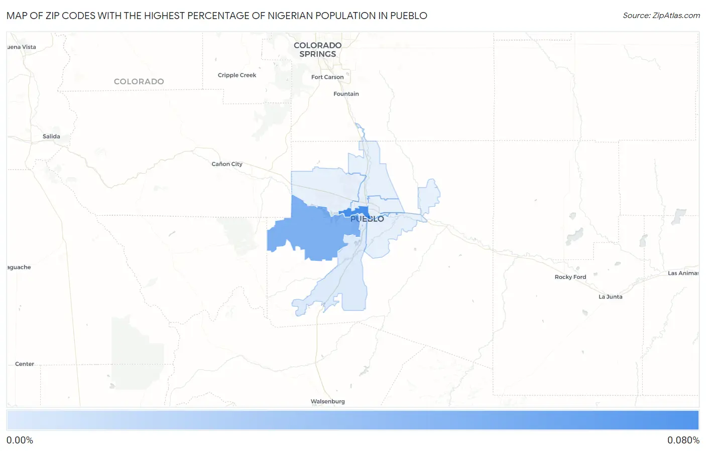 Zip Codes with the Highest Percentage of Nigerian Population in Pueblo Map