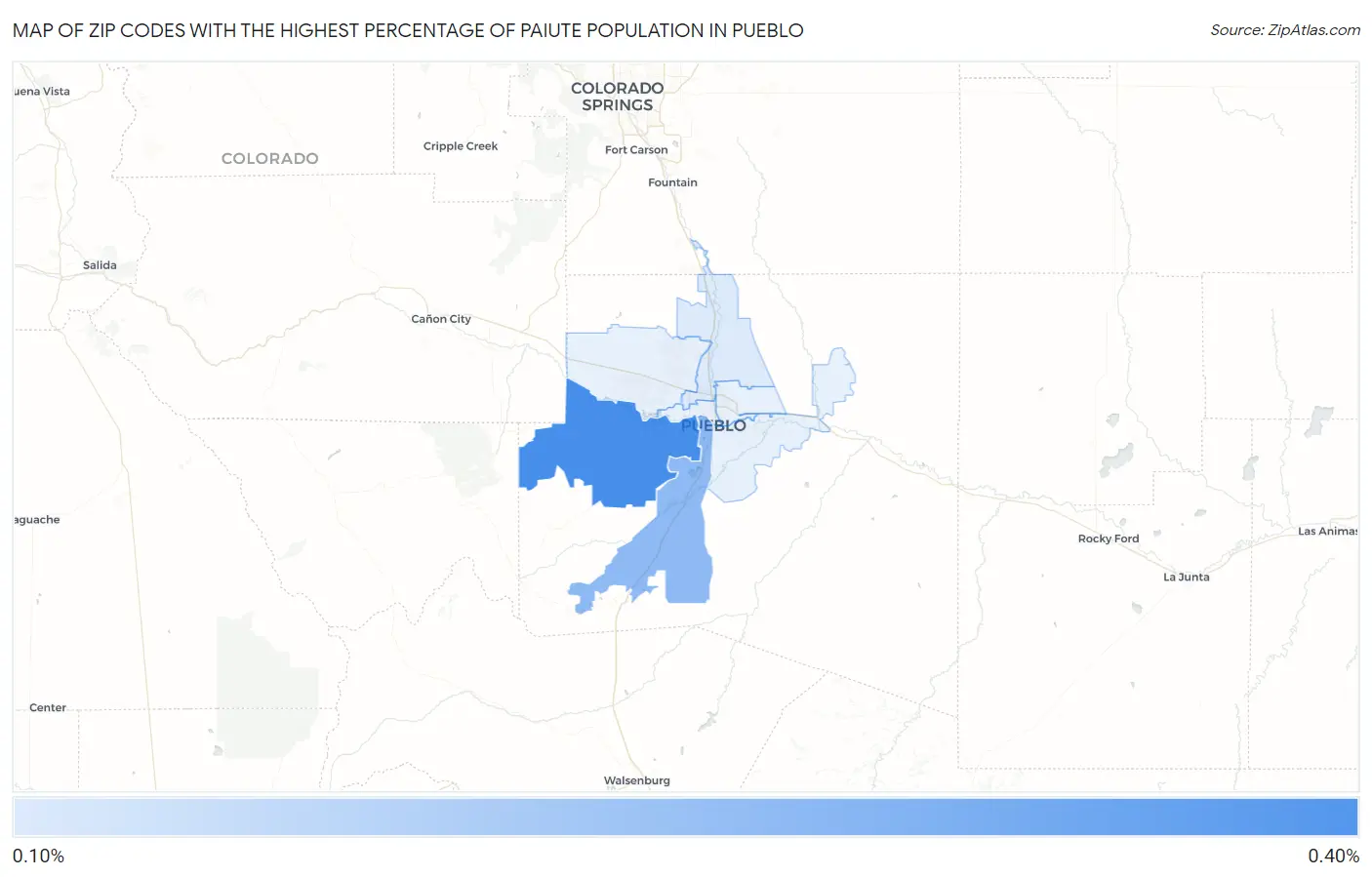 Zip Codes with the Highest Percentage of Paiute Population in Pueblo Map