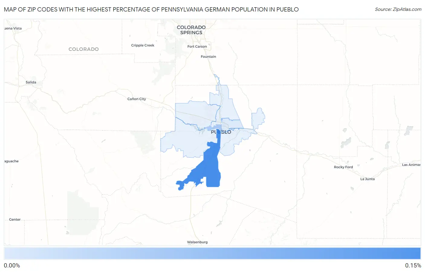 Zip Codes with the Highest Percentage of Pennsylvania German Population in Pueblo Map