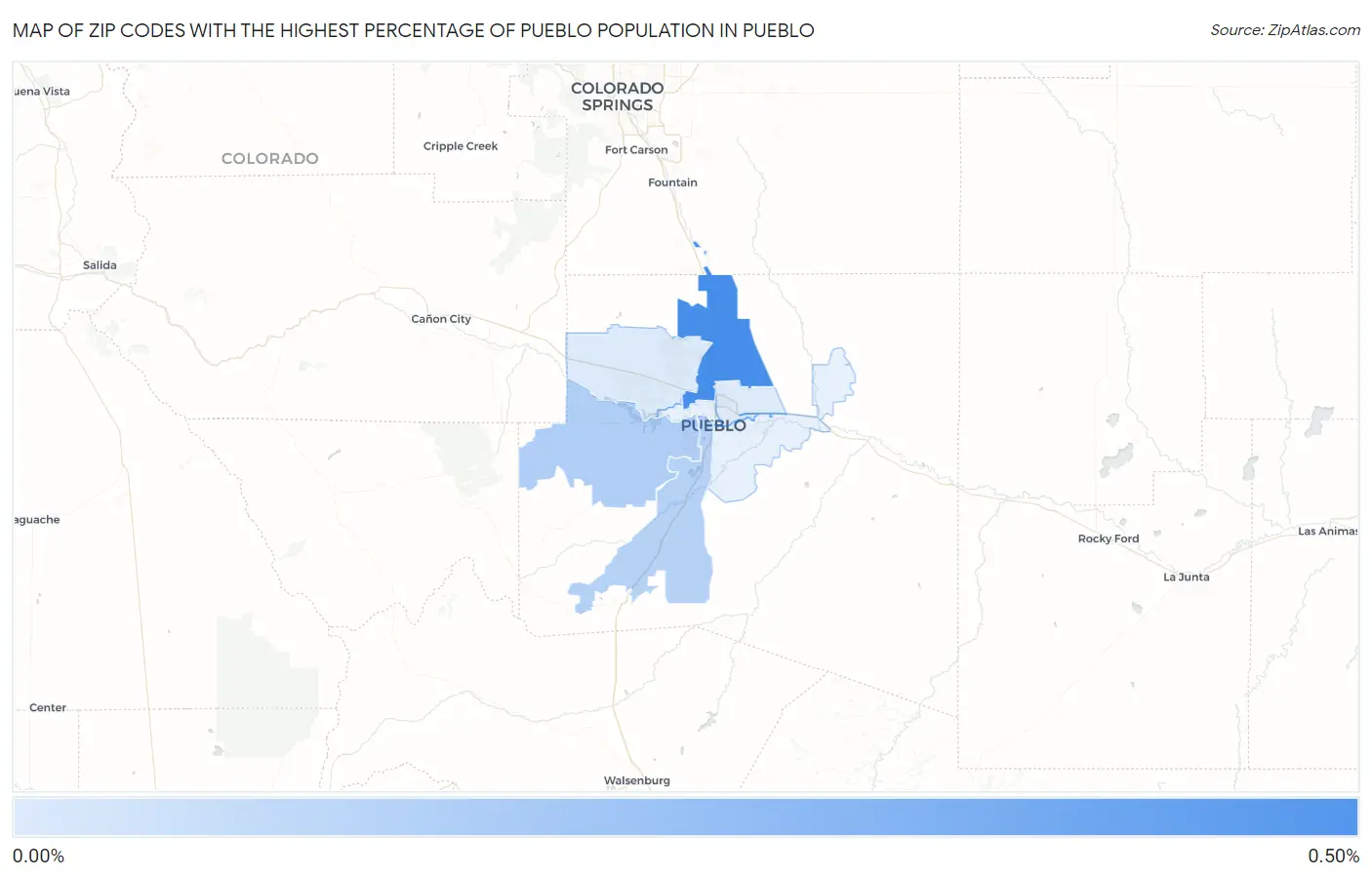 Zip Codes with the Highest Percentage of Pueblo Population in Pueblo Map
