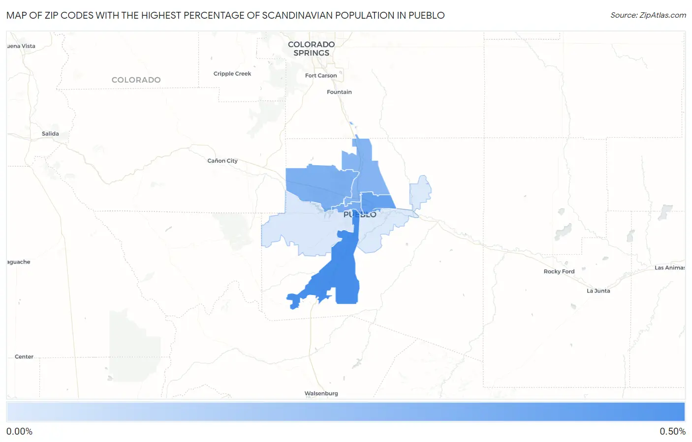 Zip Codes with the Highest Percentage of Scandinavian Population in Pueblo Map