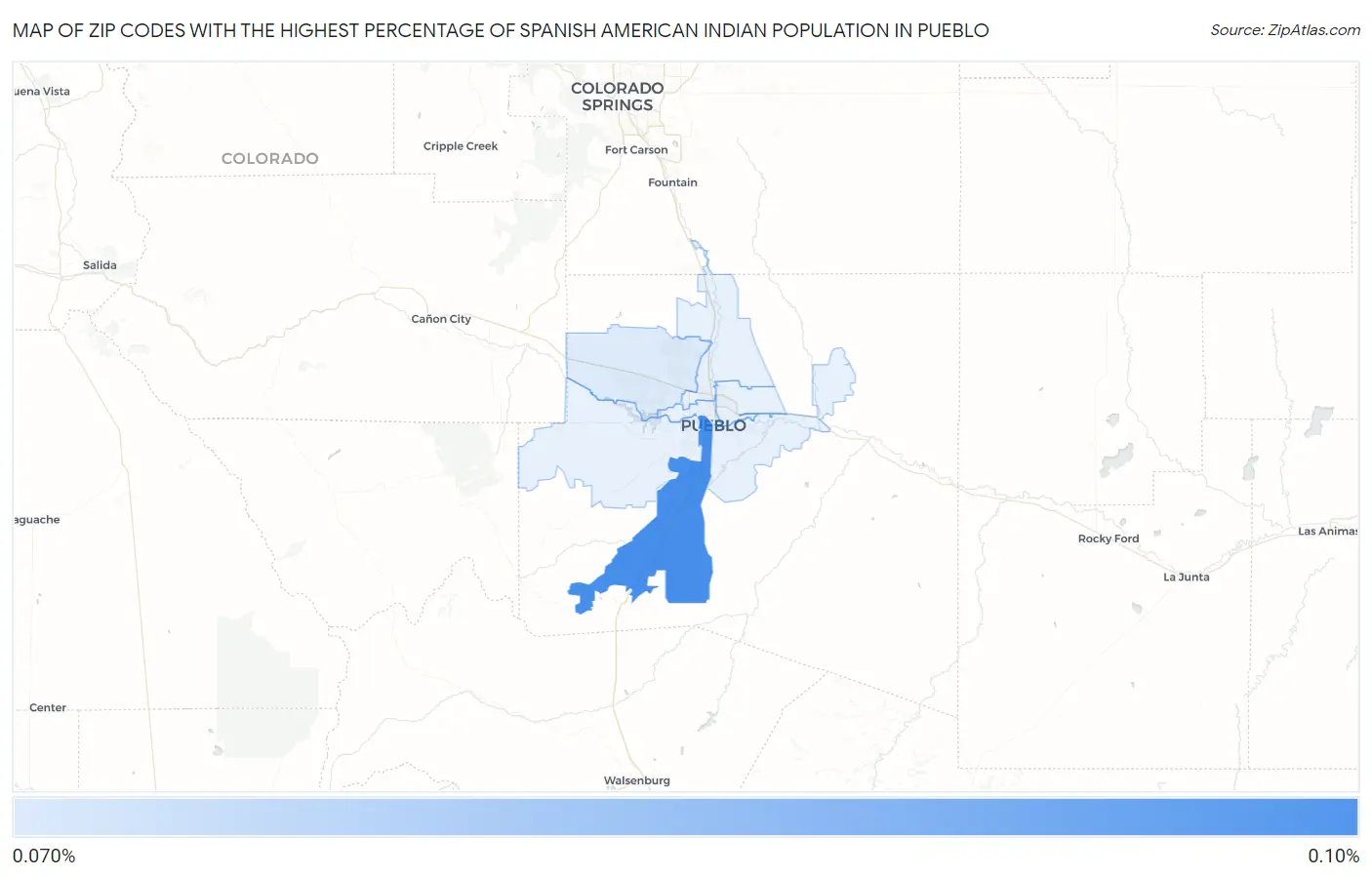Zip Codes with the Highest Percentage of Spanish American Indian Population in Pueblo Map