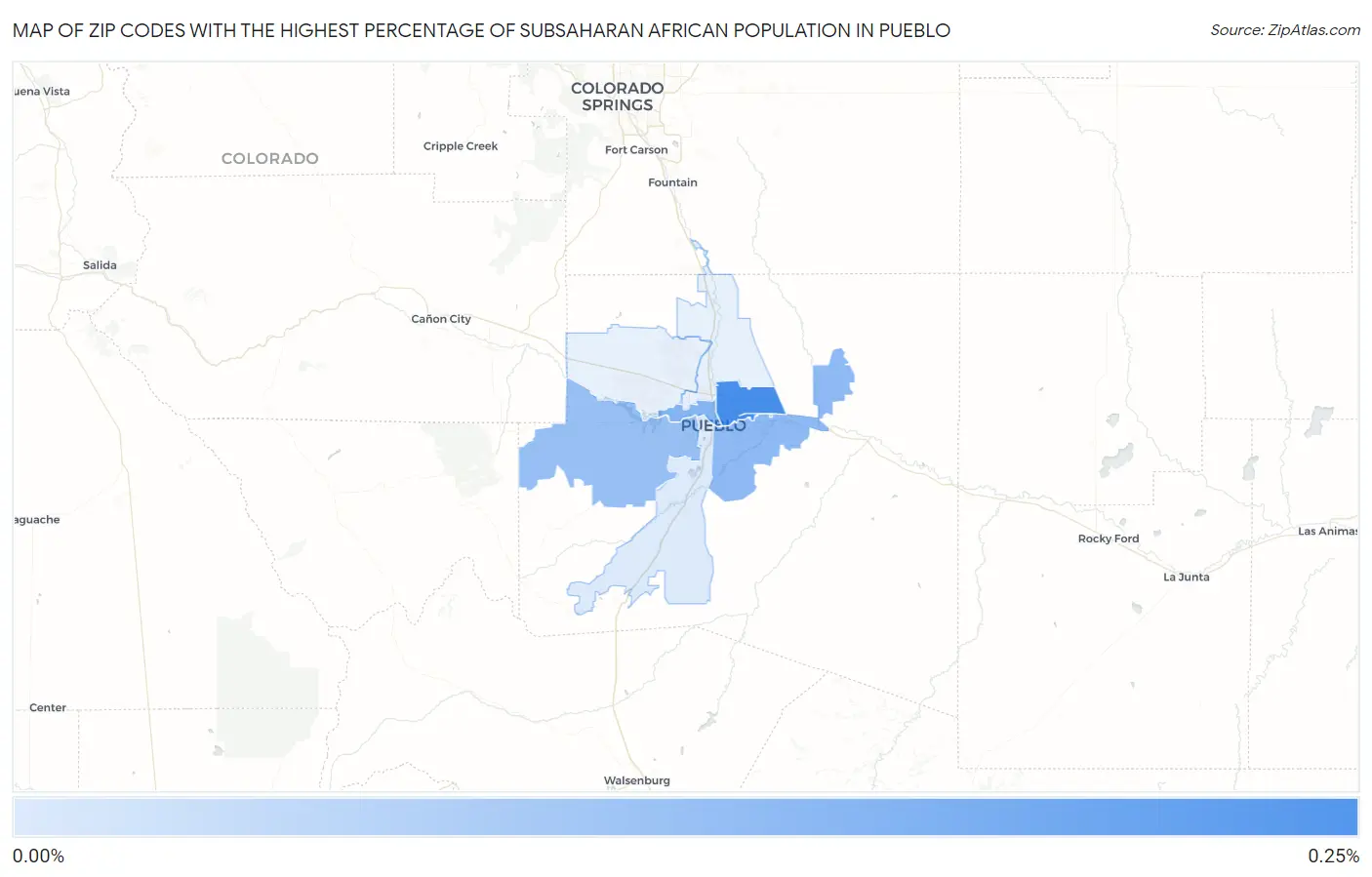 Zip Codes with the Highest Percentage of Subsaharan African Population in Pueblo Map