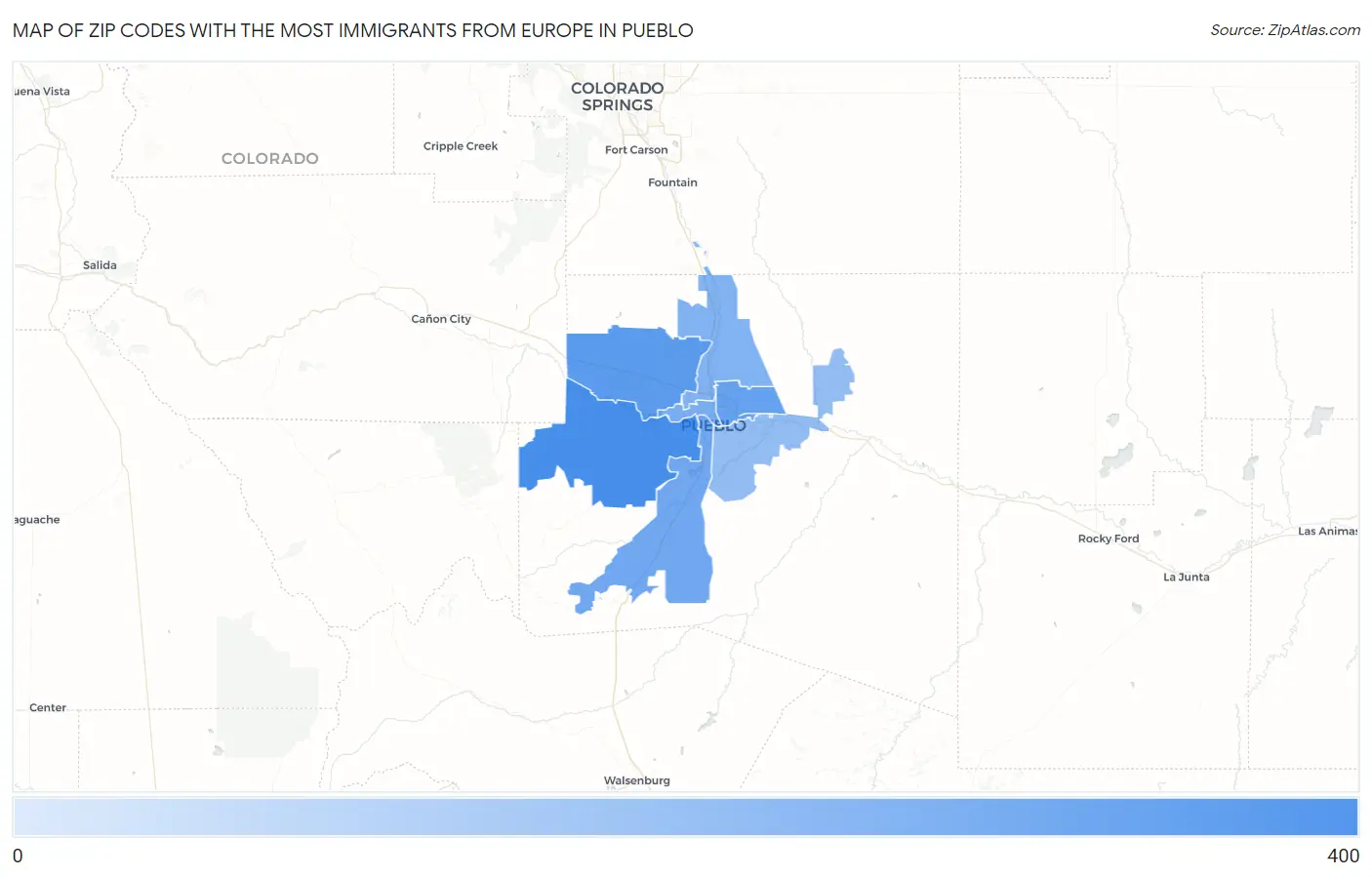 Zip Codes with the Most Immigrants from Europe in Pueblo Map