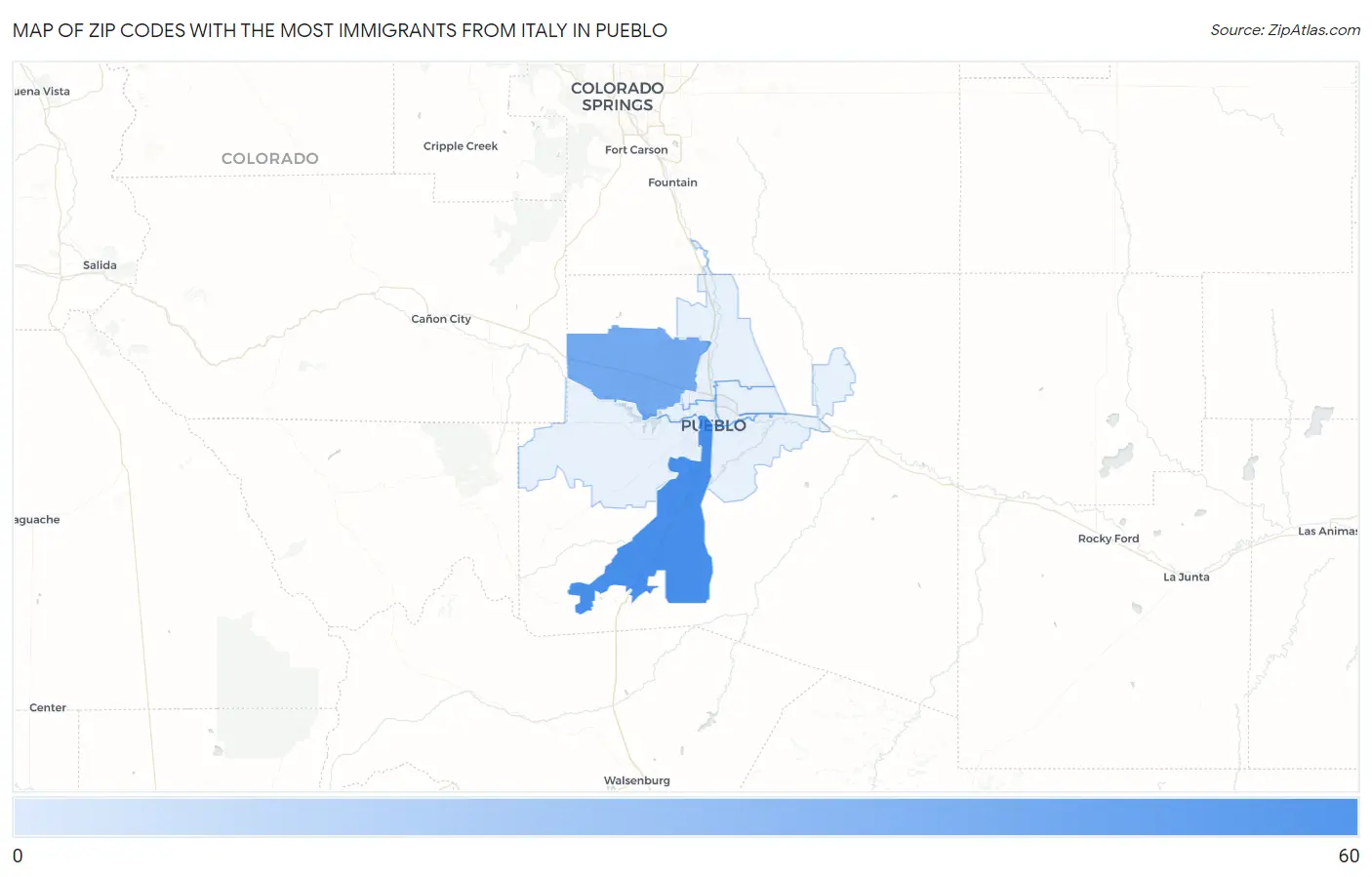 Zip Codes with the Most Immigrants from Italy in Pueblo Map
