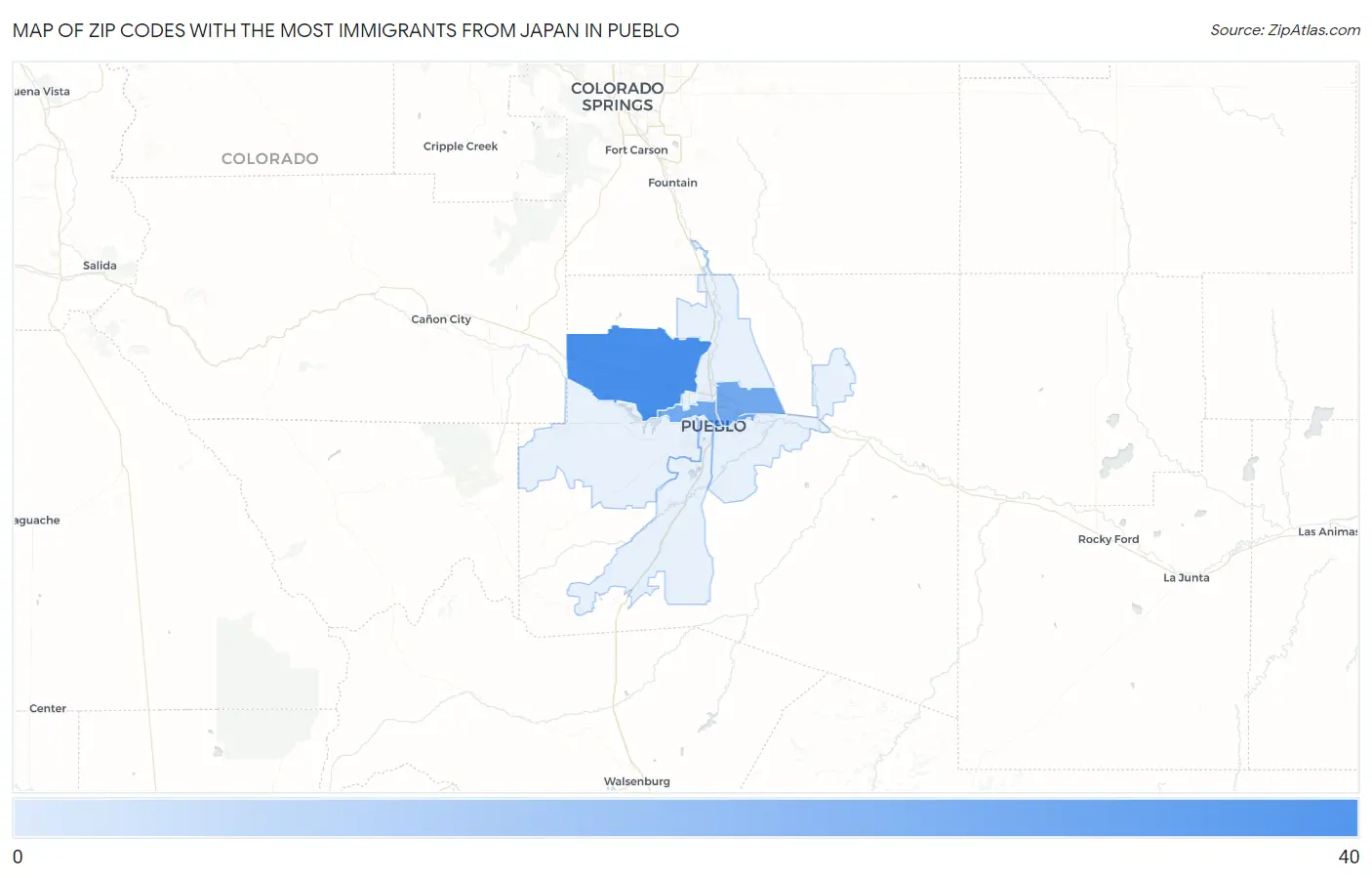 Zip Codes with the Most Immigrants from Japan in Pueblo Map
