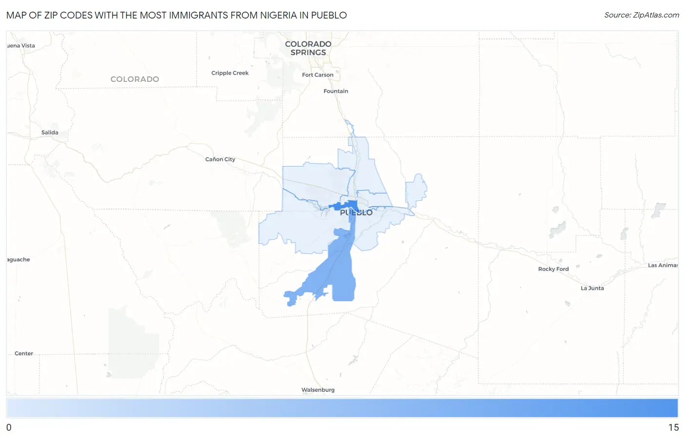 Zip Codes with the Most Immigrants from Nigeria in Pueblo Map