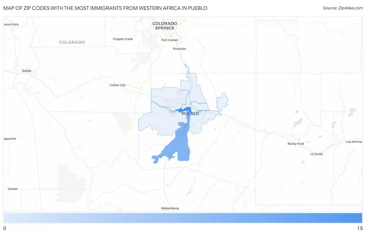 Zip Codes with the Most Immigrants from Western Africa in Pueblo Map