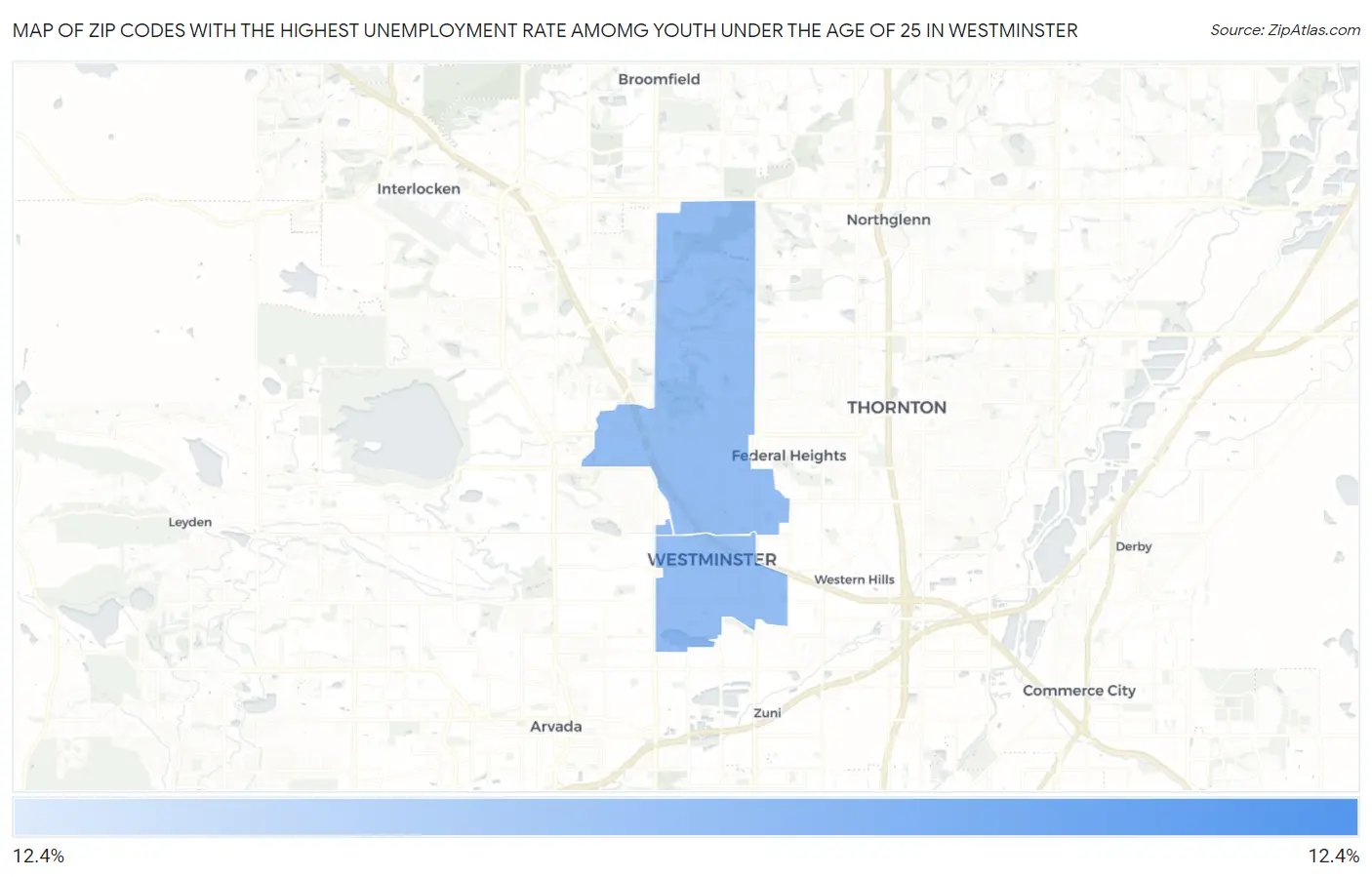 Zip Codes with the Highest Unemployment Rate Amomg Youth Under the Age of 25 in Westminster Map