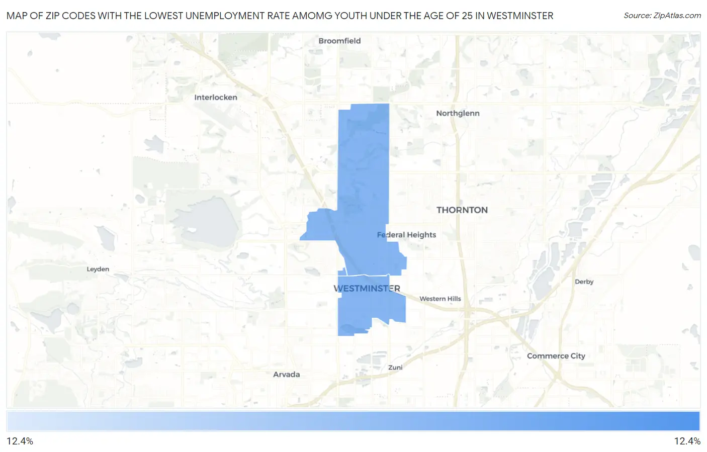 Zip Codes with the Lowest Unemployment Rate Amomg Youth Under the Age of 25 in Westminster Map