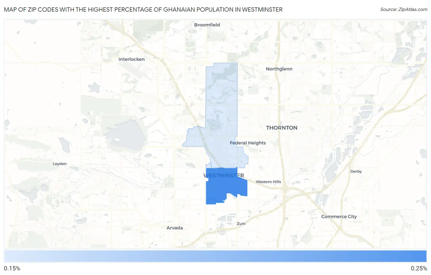 Zip Codes with the Highest Percentage of Ghanaian Population in Westminster Map