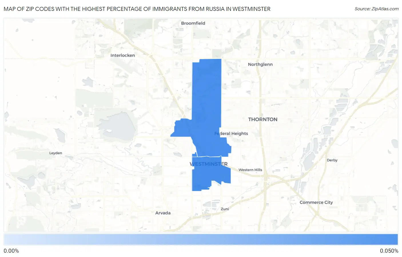 Zip Codes with the Highest Percentage of Immigrants from Russia in Westminster Map