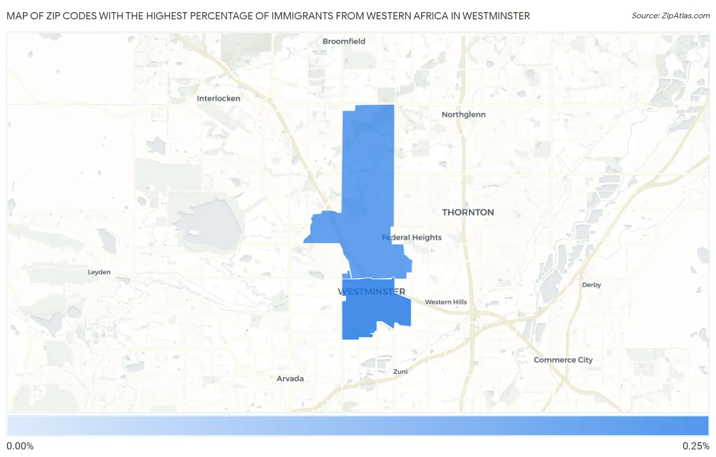 Zip Codes with the Highest Percentage of Immigrants from Western Africa in Westminster Map