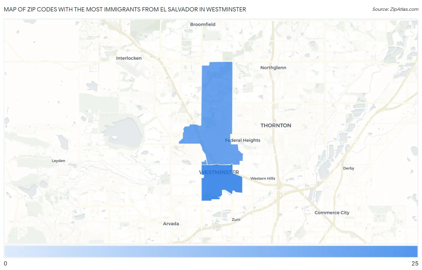 Zip Codes with the Most Immigrants from El Salvador in Westminster Map