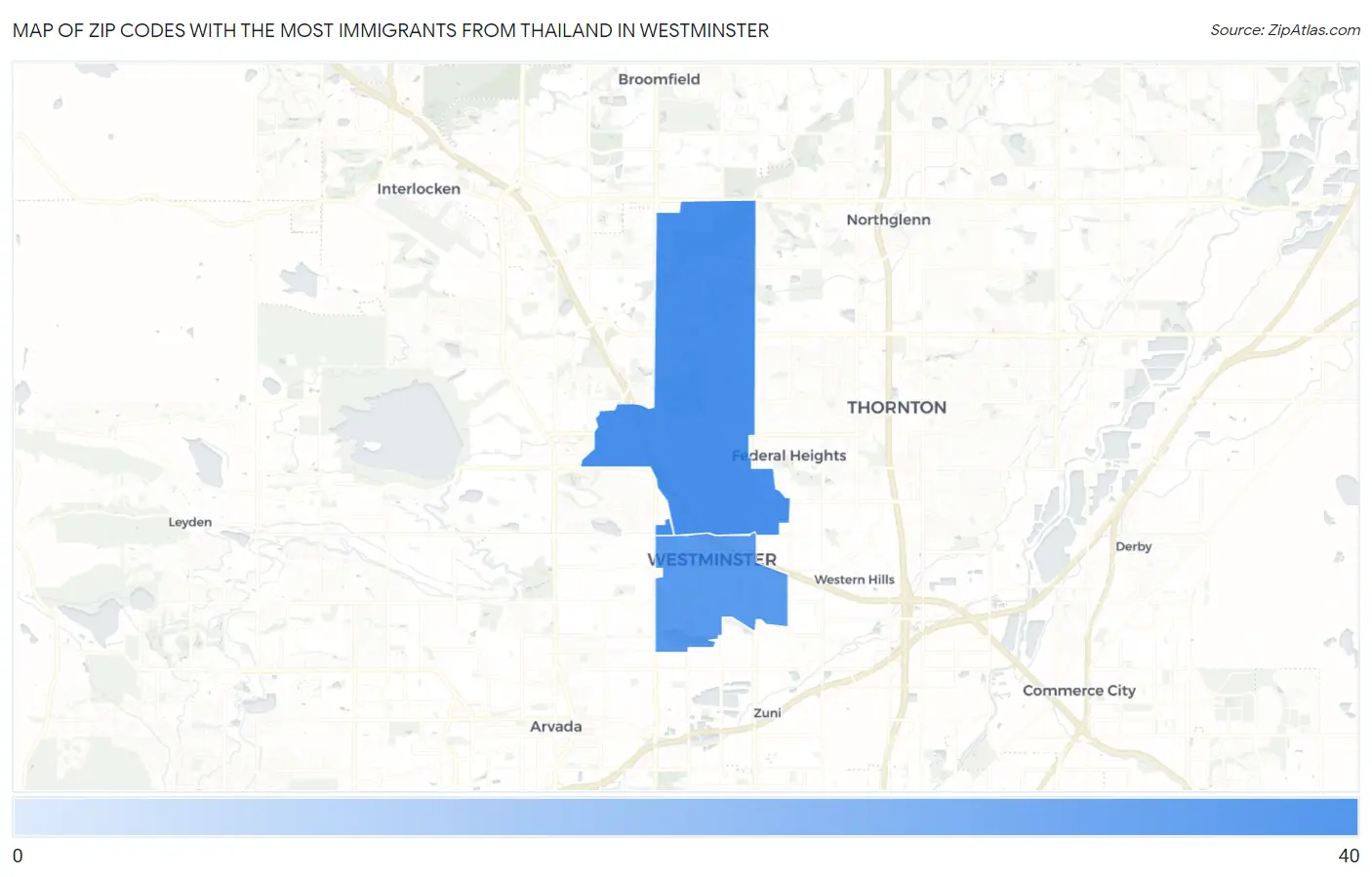 Zip Codes with the Most Immigrants from Thailand in Westminster Map