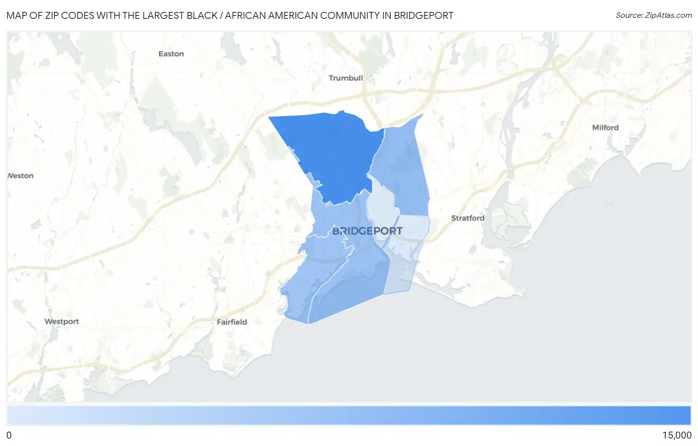 Zip Codes with the Largest Black / African American Community in Bridgeport Map