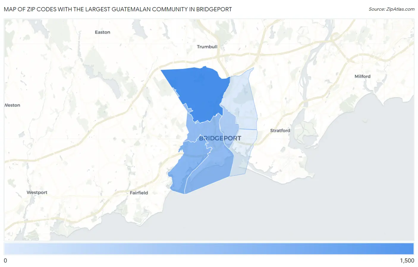 Zip Codes with the Largest Guatemalan Community in Bridgeport Map