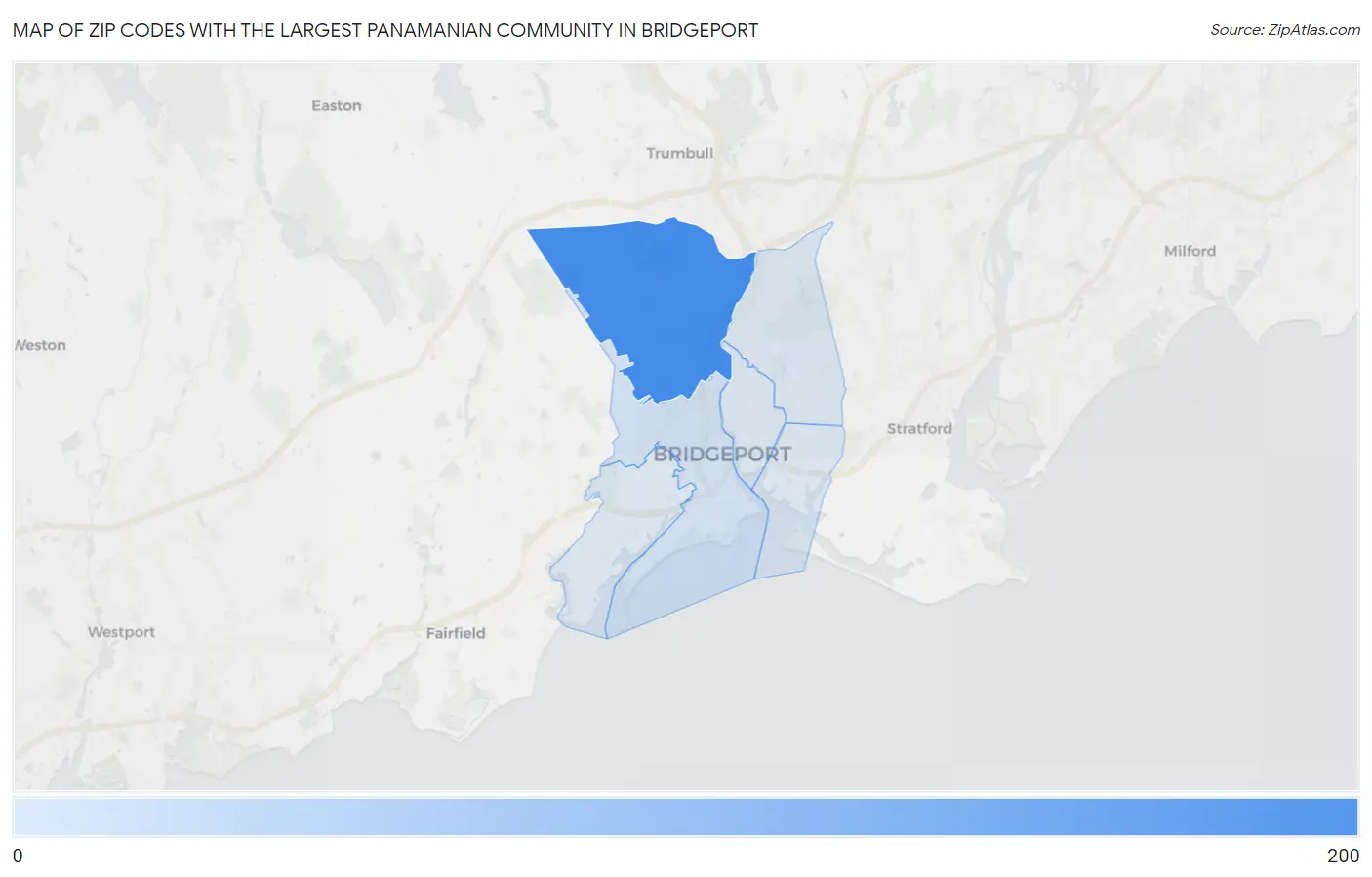 Zip Codes with the Largest Panamanian Community in Bridgeport Map