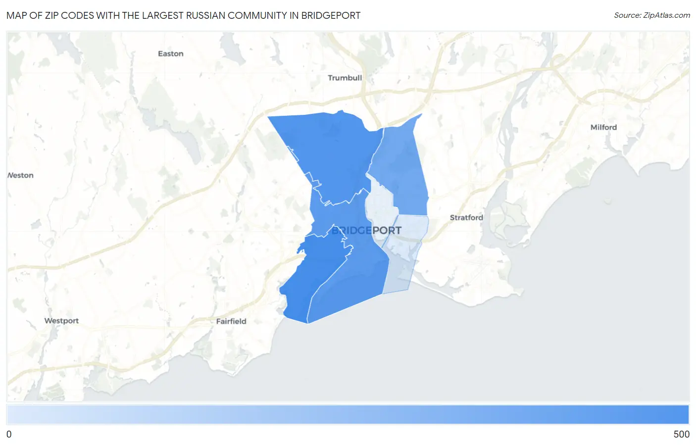 Zip Codes with the Largest Russian Community in Bridgeport Map