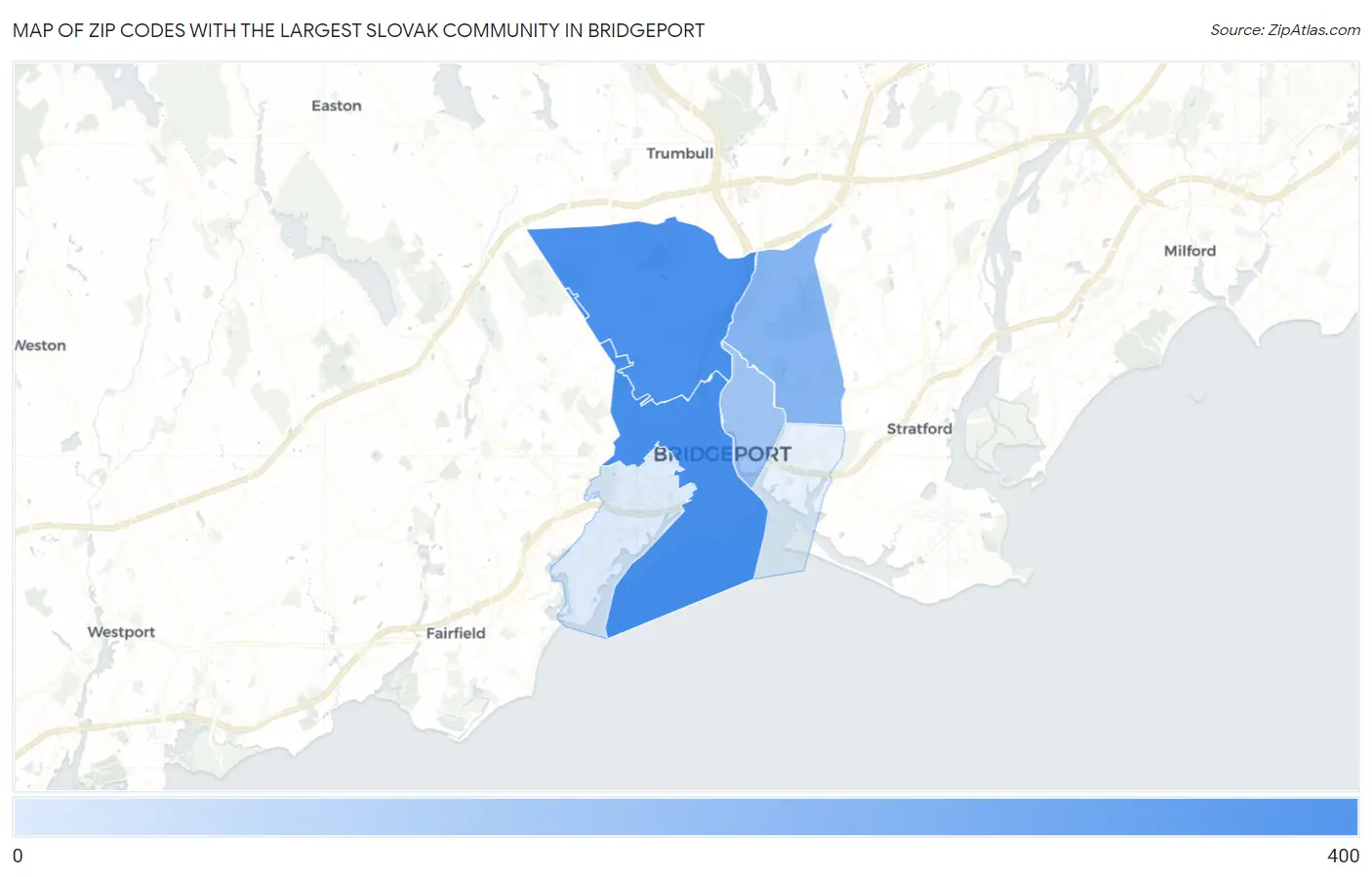 Zip Codes with the Largest Slovak Community in Bridgeport Map