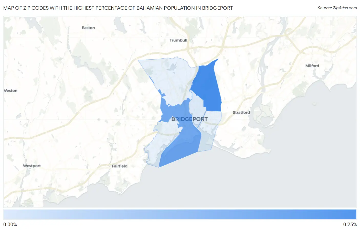 Zip Codes with the Highest Percentage of Bahamian Population in Bridgeport Map