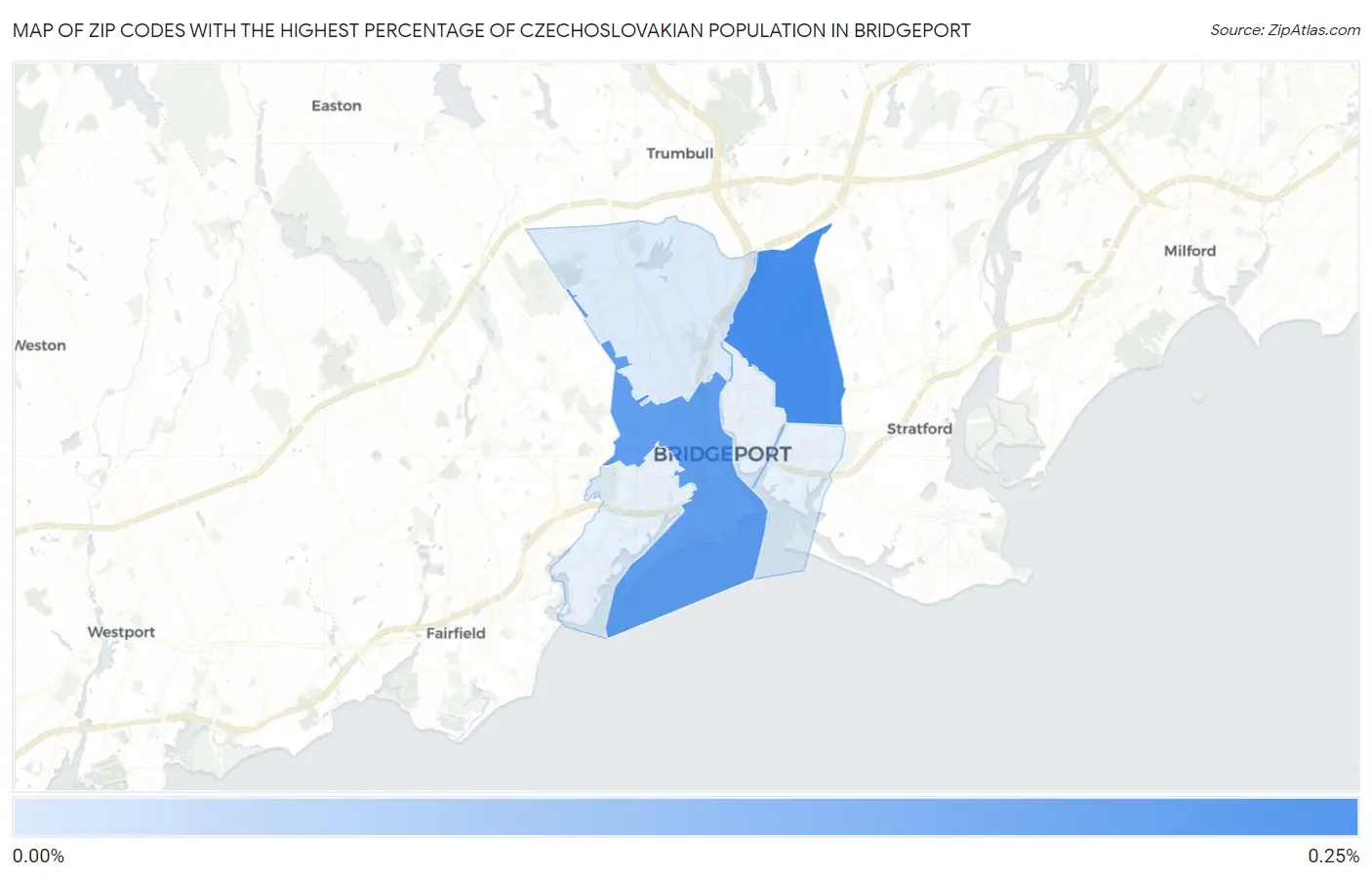 Zip Codes with the Highest Percentage of Czechoslovakian Population in Bridgeport Map