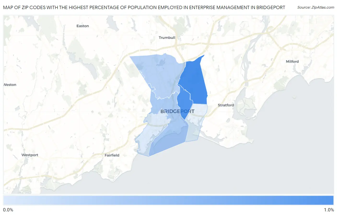 Zip Codes with the Highest Percentage of Population Employed in Enterprise Management in Bridgeport Map