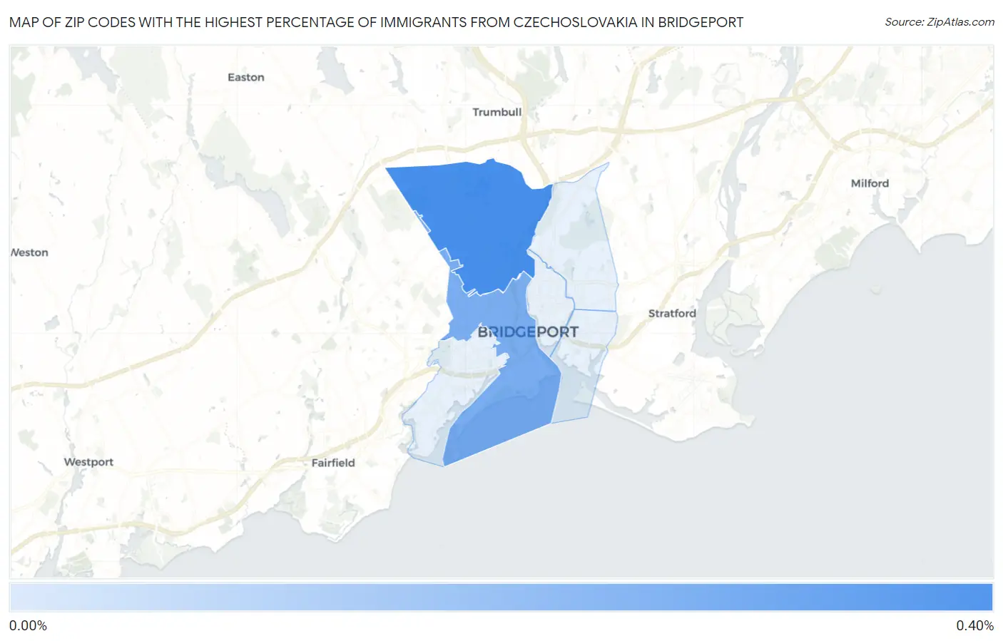 Zip Codes with the Highest Percentage of Immigrants from Czechoslovakia in Bridgeport Map