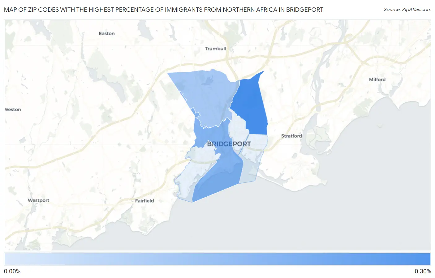 Zip Codes with the Highest Percentage of Immigrants from Northern Africa in Bridgeport Map