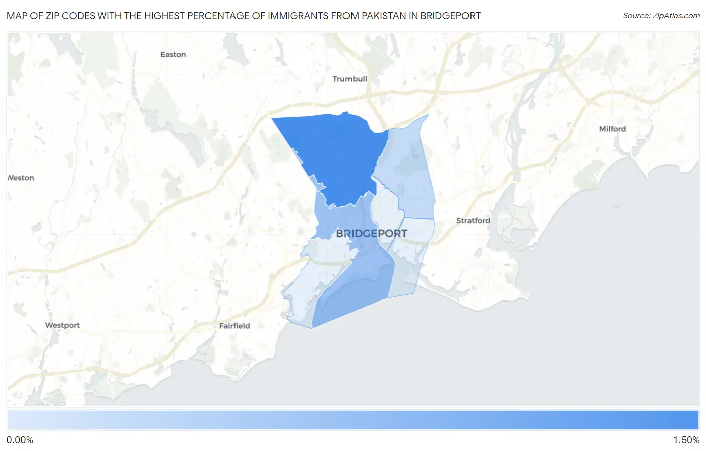 Zip Codes with the Highest Percentage of Immigrants from Pakistan in Bridgeport Map