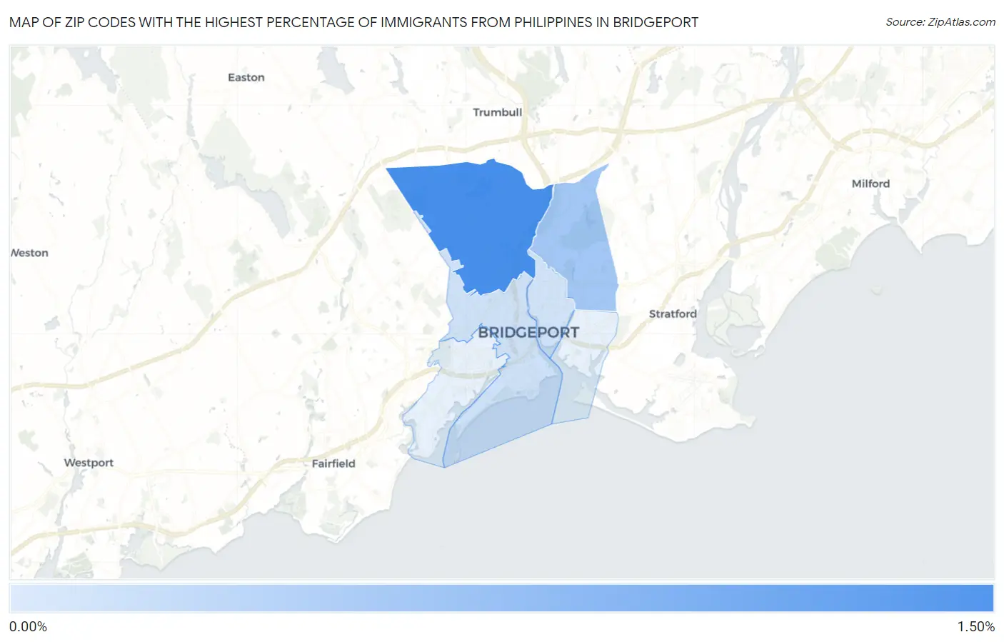 Zip Codes with the Highest Percentage of Immigrants from Philippines in Bridgeport Map