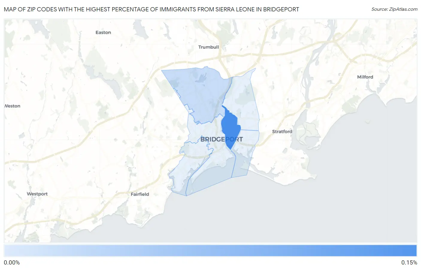 Zip Codes with the Highest Percentage of Immigrants from Sierra Leone in Bridgeport Map