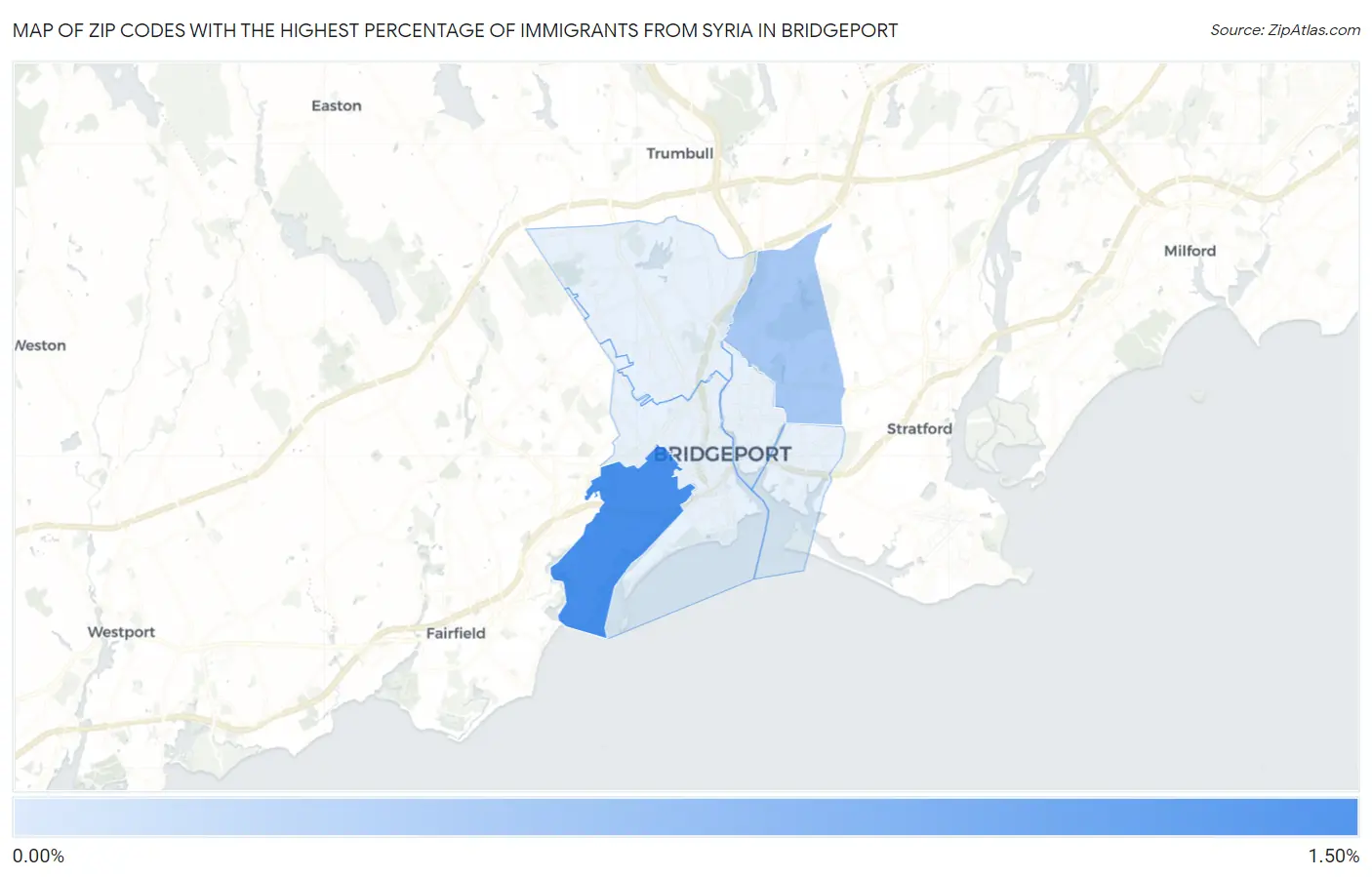 Zip Codes with the Highest Percentage of Immigrants from Syria in Bridgeport Map