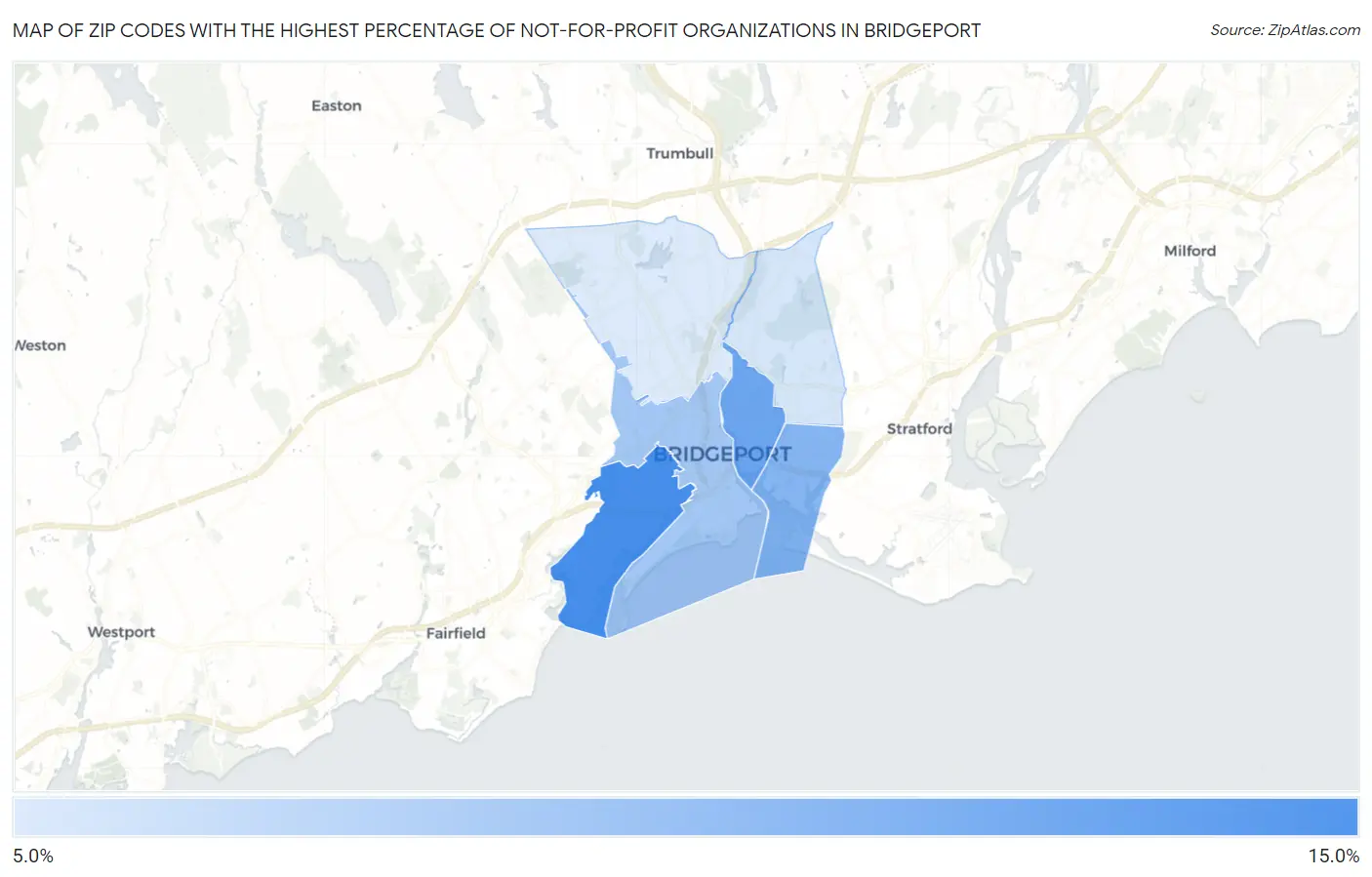 Zip Codes with the Highest Percentage of Not-for-profit Organizations in Bridgeport Map